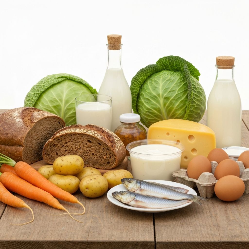 Verschiedene Lebensmittel mit Nährstoffen